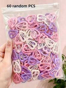 10/30/60 Pcs Sweet Pink Purple Heart Hair Clips, Cute Girls Hair Accessories, Daily Essential Hairpins For Women, Random Color - Multicolor - View 7