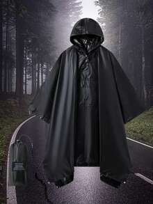 Multifunctional Hooded Adult Raincoat, Portable High-Quality Raincoat, Lightweight Rain Cape With Neck Button, Suitable For Hiking, Cycling, Camping, Fishing And Rainy Day Outdoor Activities - Black - View 1
