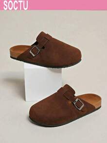 Women's Spring New Round Toe Thick Sole Comfortable Slip-On Casual Fashion Mules - Coffee Brown - View 2