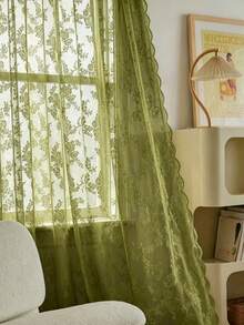 1pc French Romantic Style Semi-Sheer Curtain Panel, With Lace Trim, 100% Polyester Mesh, Wave Rod Pocket Design, Adjustable Decorative Curtain Suitable For Living Room, Bedroom, Balcony, Classic Style, Machine Washable, Suitable For Seasonal Use, Rod Pocket Design, No Lining, Semi-Sheer, Country Style, High Quality, Rod Pocket Design, Suitable For Door Curtain Panel, Woven, Polyester Fiber - Multicolor - View 5