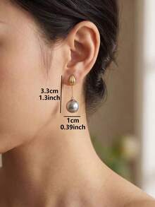 1 Pair Fashionable Exquisite Geometric Tassel Grey Faux Pearl Earrings Suitable For Women's Daily And Party Wear - Yellow Gold - View 5