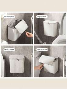 1pc White Hanging Kitchen Trash Can, Cabinet Door Trash Can, Space-Saving Wall-Mounted Trash Can, Suitable For Kitchen And Bathroom, Kitchen Trash Can, Kitchen Accessories, Bedroom Trash Can, Bathroom Trash Can, Trash Can, Storage Box - Multicolor - View 6