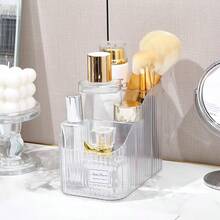 1pc/2pcs Cosmetic Storage Box, Office Stationery Desk Organizer, Storage Rack With Drawer, Skincare Storage Box, Pen Holder Organizer, Suitable For Vanity, Office Desk, Student Desk Storage - Clear - View 4