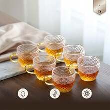12/6/4/2pcs 120ml Clear Fish Scale Textured Glass Tea Cups, Small Tea Cups, Glass Cups With Handles, Coffee Cups, Suitable For Home Gatherings, Kitchen, Living Room, Club - Clear - View 1