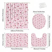 SANRIO 4pcs Multi-Pattern Hello Kitty Bathroom Shower Curtain Set[1pc Shower Curtain 180x180cm+3pcs Mat 38x44cm+38x45cm+45x75cm] - Shower Curtain Set - View 4