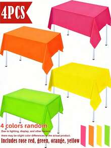 1pc Colorful Plastic Tablecloth, Elegant Rectangular Table Cover, Suitable For 60s Theme Party, Wedding, Birthday, Graduation Ceremony, Halloween, Easter, Size: 137x274cm, Easy To Clean - View 2