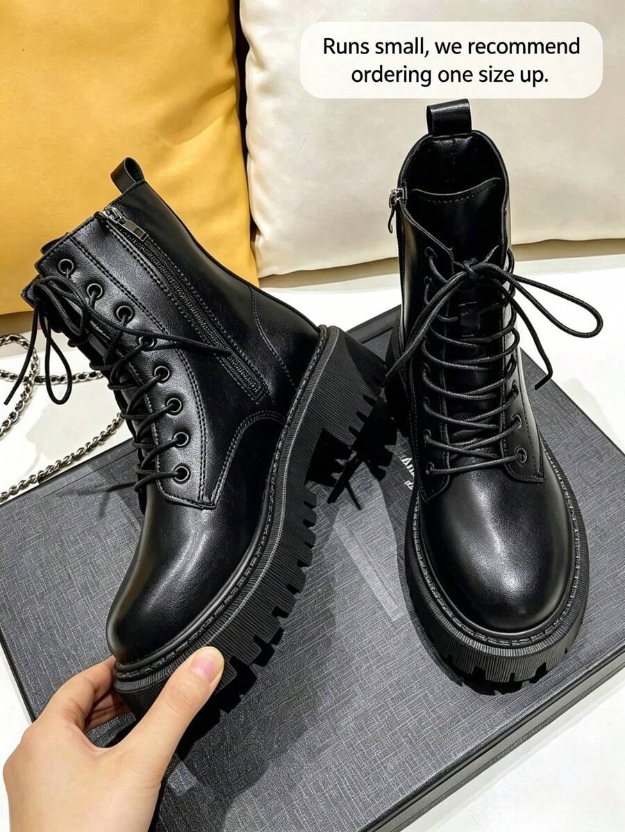 1 Pair Autumn/Winter Fashion Minimalist Casual Motorcycle Style Outdoor Teen Classic Flat Ankle Boots - Black - View 1