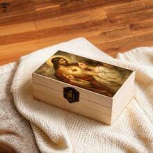 1pc Handmade Wooden Storage Box With Sacred Heart Pattern, Perfect As Gift, Accessory And Keepsake. Ideal For Home Altar, Prayer Area And Religious Decor Display - Multicolor - View 5