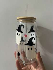 Creative Funny Little Duck Devil Witch Glass Cup, Holiday Gift Iced Drink Cola Tumbler With Straw, Home Atmosphere Photography Glass Cup - Best Choice For Halloween Gift! - Multicolor - View 15