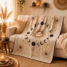 1PC Sun Moon & Stars Print Flannel Blanket, Sofa & Bedroom Decorative Throw, Vintage Mysterious Celestial Pattern, Atmospheric Home Decor, Flannel Fabric, Suitable For Sofa, Bed Decoration & Daily Use - Multicolor - View 7