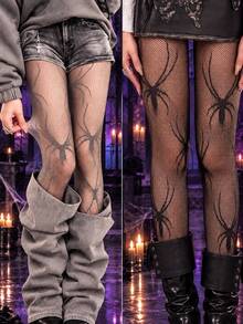 1pc Women's Lolita Spider Lace Patchwork Sheer Pantyhose, Personalized Fashion Thigh High Stockings - Multicolor - View 10