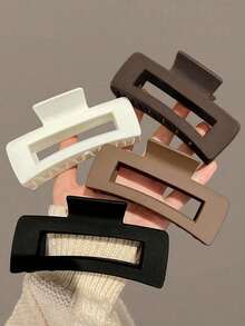 4pcs/1pc Large Matte Square Hair Claw Clips For Women, Suitable For Thick Hair, Non-Slip Strong Grip, Rectangular Hair Clips, Neutral Style Hair Accessories - Multicolor - View 2