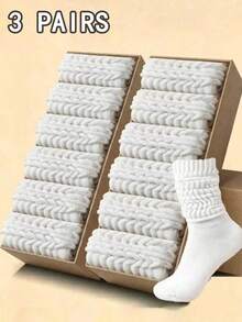 1/3/6 Pairs Unisex Couple White Mid-Calf Ruffle Stacked Socks, Yoga Socks, Comfortable Fashionable Breathable Socks, Suitable For Daily Wear, Sports, Back To School Season And All Seasons - White - View 7