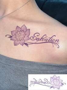 Floral Cursive Quote Temporary Tattoo Stickers, Multi-Color Thin Line Flower & Elegant Script Words, 5 Designs Pack, Waterproof Aesthetic Fake Tattoos For Collarbone Shoulder - Multicolor - View 5