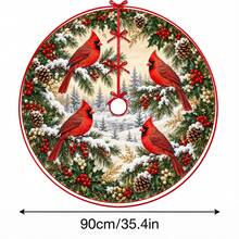 1件紅色紅雀森林圖案聖誕樹裙，優雅節日裝飾，5種尺寸，中性節日禮物，適合居家與派對聖誕家居裝飾 - 紅衣主鳥森林 - 查看 13