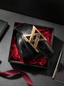 1pc Men's Luxury Belt With Letter Alloy Automatic Buckle, Premium PU Embossed Strap, Multiple Colors Available, 47.2inch Length Adjustable, Suitable For Daily Wear, Jeans, Shorts, Perfect Gift For Boyfriend And Father - Multicolor - View 11