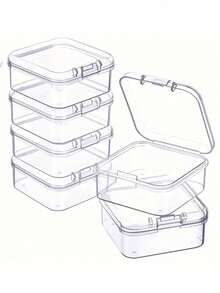 2pcs Transparent Plastic Square Boxes, 4.5cm/1.77in, Clear Storage Boxes With Hinged Lids, Small Bead Storage Boxes, Mini Organizer Boxes, Suitable For DIY Crafts, Jewelry And Other Small Items, Back To School Essential - Clear - View 3