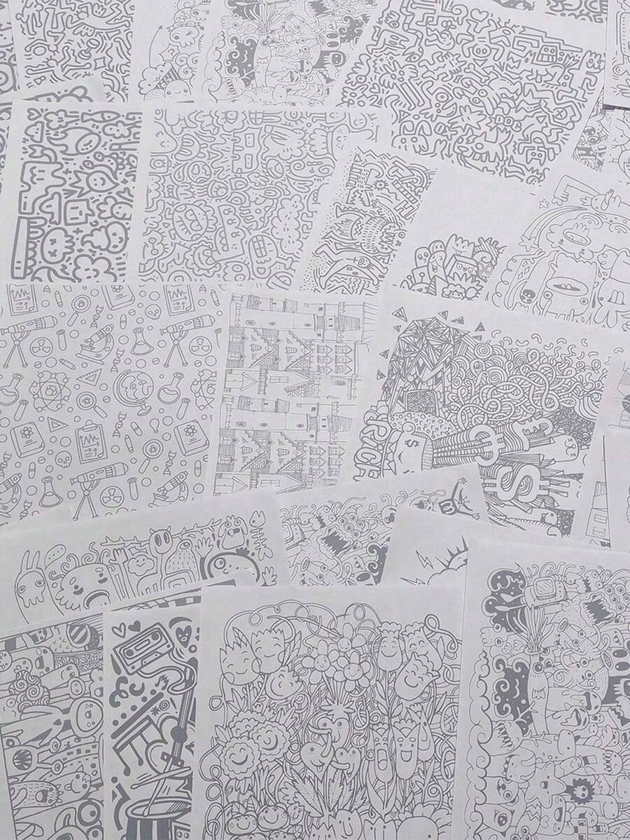 25pcs/50pcs/100pcs Interesting Coloring Drawing Book, Line Drawing Paper, Perfect For DIY Enthusiasts, Social Gatherings, And Interactions. It Can Also Be Used As A Birthday Or Holiday Gift To Pass The Time When Bored In Daily Life - A - View 1