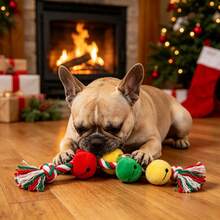 Christmas 4 Styles Pet Toy Set, 12cm/32cm/10*28cm/10*26cm,Sloth Santa, Bauble, Christmas Tree, 3-Color Bell Rope, Plush Squeaky Durable Dog Holiday Toy - Multicolor - View 1