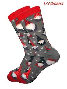 Men's Mid-Calf Socks, Warm Autumn/Winter Style; Cute Christmas Elf And Snowflake Holiday Pattern, Couple Exclusive Christmas Theme Mid-Calf Socks, Suitable For Holiday Outfits (1/3/5 Pairs) - Multicolor - View 8