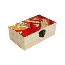 1pc Chinese Style Wooden Storage Box With Crane And Peony Pattern, Gift Storage Box, Small Accessory Organizer, Jewelry Storage Commemorative Box, Souvenir Storage Box, Home Decor, Asian Style Decoration - Multicolor - View 5