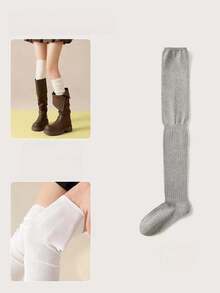 1 Pair Women's All-Season Over-The-Knee Socks, High Tube Socks, Non-Slip Comfortable Fit Thigh-High Socks, Thickened Warm Ribbed Long Socks, Soft Elastic Breathable Winter Long Socks, Comfortable Boot Socks - Multicolor - View 15