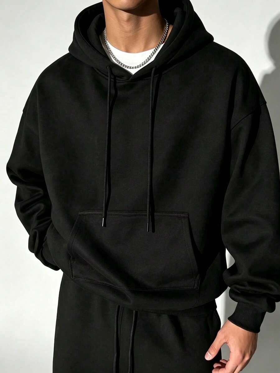 Men's Classic Solid Color Hooded Sweatshirt, Autumn/Winter Outfit Hoodie