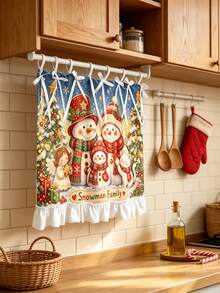 1PC Kitchen Curtain, Snowman Family Pattern Multi-Functional Protective Apron Curtain, Suitable For Oven Stove Cover, Cabinet Protection Board, Appliance Decorative Cover, Country Style And Daily Kitchen Decor, Heat-Resistant And Insulating Cover For Home Kitchen, Easy To Store, Beautiful - Multicolor - View 9