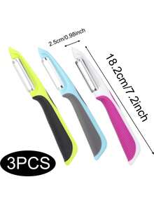 1/3pcs Stainless Steel Multi-Function Peeler, Kitchen Home Potato Peeling Tool, Vegetable & Fruit Peeling Knife (3pcs Set) - Multicolor - View 3