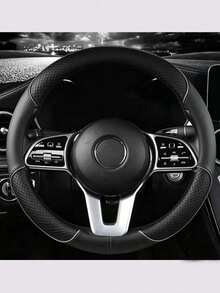 1pc PU Spliced Anti-Slip Wear-Resistant Breathable Sweat-Absorbing Car Steering Wheel Cover, Suitable For 14.5-15 Inch Diameter Steering Wheel, All-Season Universal, Odorless Decorative Steering Wheel Cover - Split Handlebar Grips - View 2