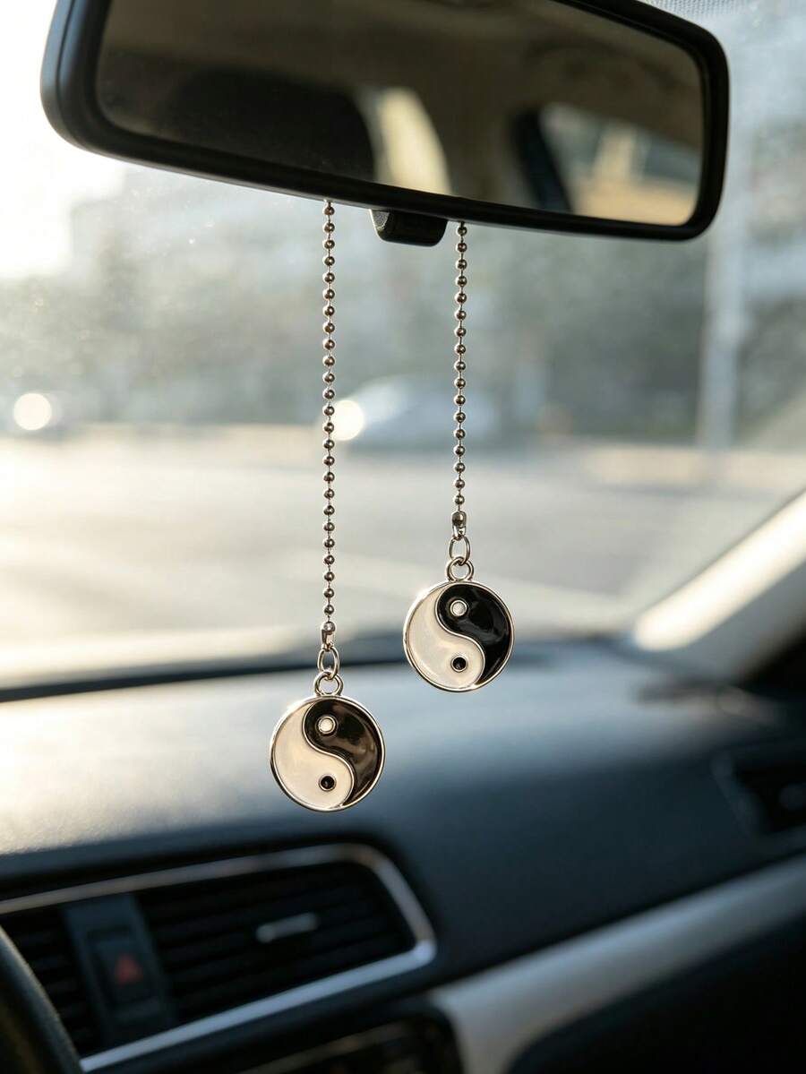 Tai Chi Yin Yang Car Rearview Mirror Hanging Ornament, New Chinese Style Car Interior Decoration Pendant - A - View 1