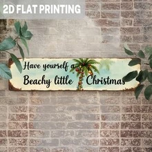 2D Flat, 1pc, Vintage "Merry Christmas" Metal Sign, Tropical Holiday Theme, Wall Decor, Suitable For Living Room, Patio, Beach House, Cafe, Office, Decorative Sign (Random Style) - A - View 3