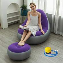 Sofa Lipat Portabel untuk Berkemah di Luar Ruangan dengan Sandaran Kaki, Kursi Bean Bag Tiup, Sofa Lipat Portabel dengan Sandaran Kaki, Kursi Bean Bag Bulat Lembut Lipat, Kursi Santai Multifungsi Satu Lapis untuk Ruang Tamu, Kamar Tidur, Balkon, Kantor, Asrama, Piknik, Sofa Nyaman untuk Hadiah Rumah - Model baru - View 4