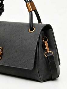 Premium PU Flap Women's Bag, Unique Knotted Twisted Top Handle, Minimalist Versatile Small Square Bag, Suitable For Commuting, Daily Outings And Dating - Black - View 5