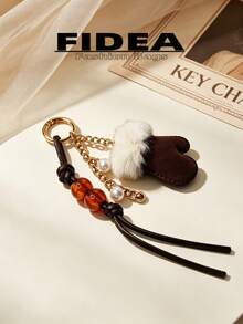 New Women's Plush Mini Glove Pendant, Vintage Amber Bead Woven Hanging Rope With Pearl Bell Chain Accessory, Exquisite And Compact With Atmospheric Vibe, Suitable As Bag Charm, Personalized Decoration, Daily Outfit Matching, Gift Or Personal Use, Versatile For Multiple Occasions - Multicolor - View 7