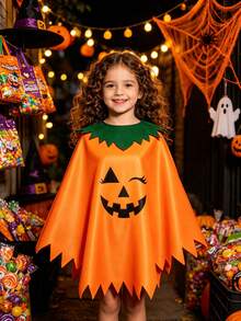 Halloween Pumpkin Print Parent-Child Cape Set, Green Jagged Collar, Holiday Party Costume - Multicolor - View 4