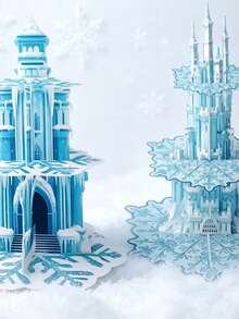 2026 Blue & White Ice Castle 3D Figurine, Christmas Winter Scene Decoration - Snowflake Cake Stand - View 1