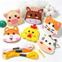 6Pcs Farm Animals Felt Sewing Craft Kit For Kids, DIY Handmade Animal Keychain Pendant Making Set, Comes With Needles, Sewing Thread & Bead Chains(Color Random),Educational Beginner Sewing Art Craft Supplies,Birthday Holiday Gift For Boys Girls - Multicolor - View 2