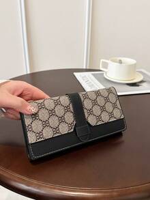1pc Long Printed Tri-Fold Snap Wallet, Anti-Theft Credit Card Holder, Document Organizer, Coin Purse - Multicolor - View 7