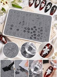 Nail Art Stamping Plates, Rose/Lily/Butterfly/Star Patterns, Multiple Designs, Clear Texture Reusable, Salon DIY Nail Art Tools, Nail Art Stamping Tools, Easy To Use, Easy To Store, Women's Nail Art Templates, Suitable For Nail Salons - Multicolor - View 3