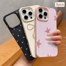 3件裝波點愛心條紋元素 TPU 防震全包覆精準保護殼，適用於 Apple 11/12/13/14/15/16/17 Pro Max - 彩色 - 查看 5