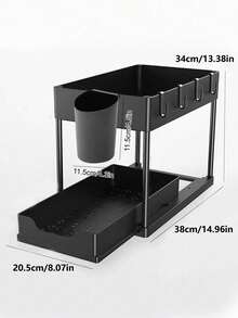 1pc Double-Layer Under Sink Storage Rack, ABS With Sliding Drawer Black Pull-Out Storage Shelf, Suitable For Kitchen, Bathroom, Laundry Room And Vanity Cabinet, Under Sink Storage Rack Double-Layer Sliding Cart For Cleaning Supplies, Toiletries, Detergents And Small Tools, Under Sink Storage Rack Maximize Small Cabinet Space Black Kitchen Storage Rack, No Tools Required Easy Installation Suitable For Any Home - Black - View 5