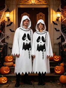 1pc Halloween Ghost Face White Ghost Cape, Unisex Cosplay Costume, Suitable For Theme Party (Fits Height 150cm) - View 1