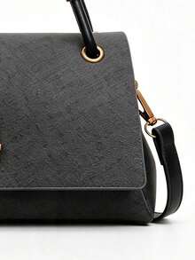 Premium PU Flap Women's Bag, Unique Knotted Twisted Top Handle, Minimalist Versatile Small Square Bag, Suitable For Commuting, Daily Outings And Dating - Black - View 7
