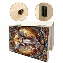 1pc Wooden Storage Box With Painted Glass Style Angel Pattern, Gift Box, Prayer Box, Small Item Organizer, Jewelry Storage Box, Suitable For Home, Office, Altar Decoration, Souvenir Box, Country Style And Religious Home Decor - Multicolor - View 6