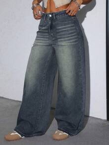 Women's Casual Loose Straight Leg Jeans With Pockets Fall - Deep Nostalgia - View 6