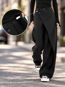 Autumn Commute Street Style Asymmetrical Design Draped Long Pants New Halloween Christmas Black - Black - View 9