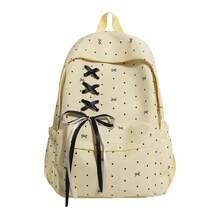 Dot Bow Print Backpack For Girls, Lace-Up Front Ribbon Decor Multi-Pocket Lightweight Casual Daypack School Rucksack Daily Use - Multicolor - View 15