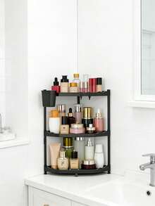 1pc Rust-Proof Triangle Bathroom Shelf, 2/3 Tier Bathroom Storage Rack, Shampoo Organizer, Bathroom Shelf, Kitchen Storage Rack, With Hooks For Hanging Bath Balls, Ding Shelf, Bathroom Accessories, Bathroom Storage, Bathroom Supplies - Black - View 7