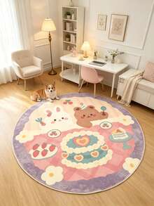 1pc Pink & Purple Bear & Rabbit Decorative Floor Mat, Rug, Carpet, Living Room Carpet, Bedroom Carpet, Universal Carpet - Multicolor - View 2